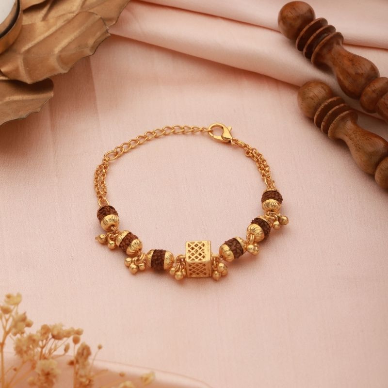 Gold Plated Cubio Rudraksha Bracelet For Women