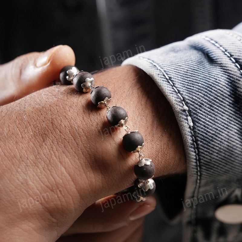 Silver Plated Karungali Beads Bracelet - For Men