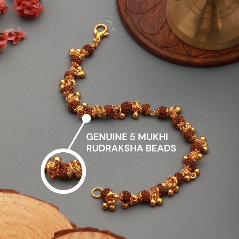 Gold Plated Elemental Rudraksha Bracelet For Women
