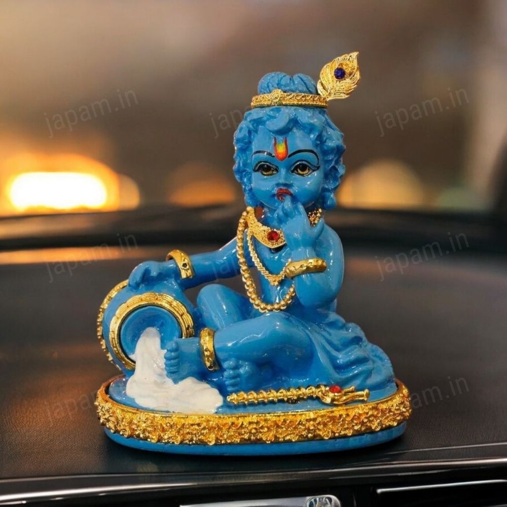 24K Gold Plated Makhan Chor Bal Gopal - for Car Dashboard and Mandir