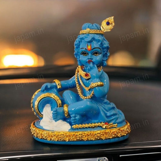 24K Gold Plated Makhan Chor Bal Gopal - for Car Dashboard and Mandir